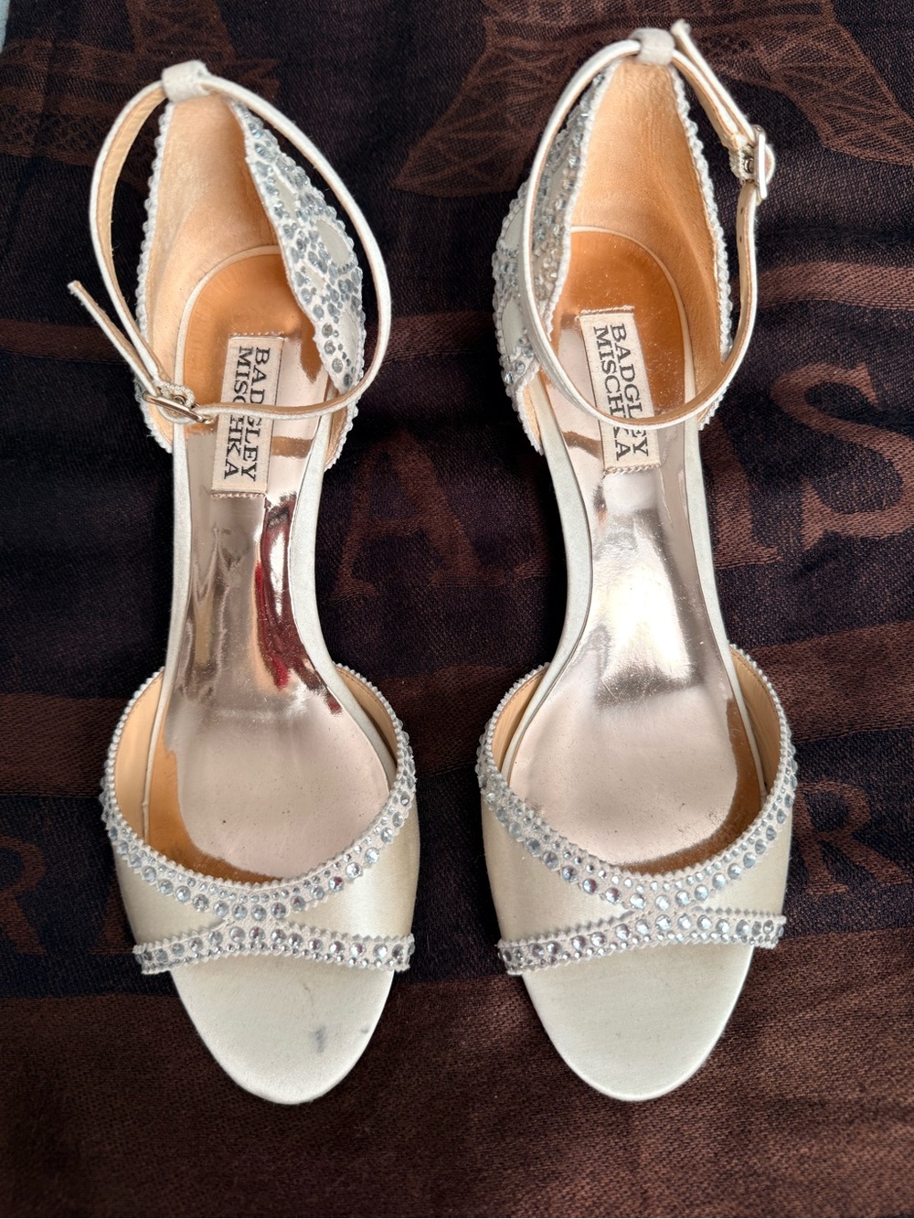 Badgley Mischka Women's Ivory Crystal Ankle-Strap Sandals